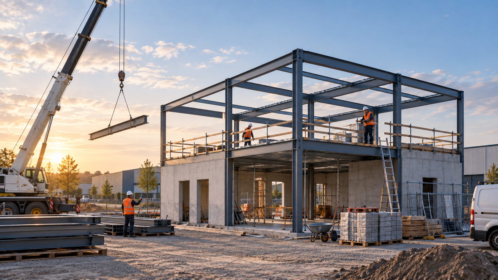 Nieuwbouw van een bedrijfspand in staalconstructie